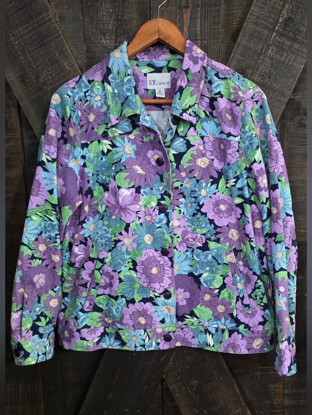 The TOG Shop Women's Purple Floral Denim Button-Up Jacket Medium